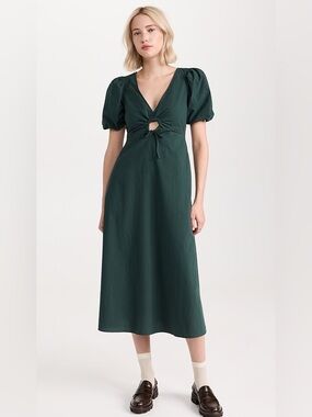 Madewell Poplin Cutout Puff-Sleeve Midi , sz : 6